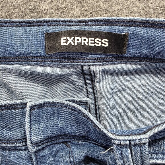 Express Jeans Womens 8 Long Light Blue Bell Flare Super High Rise Belted Denim - Picture 4 of 10